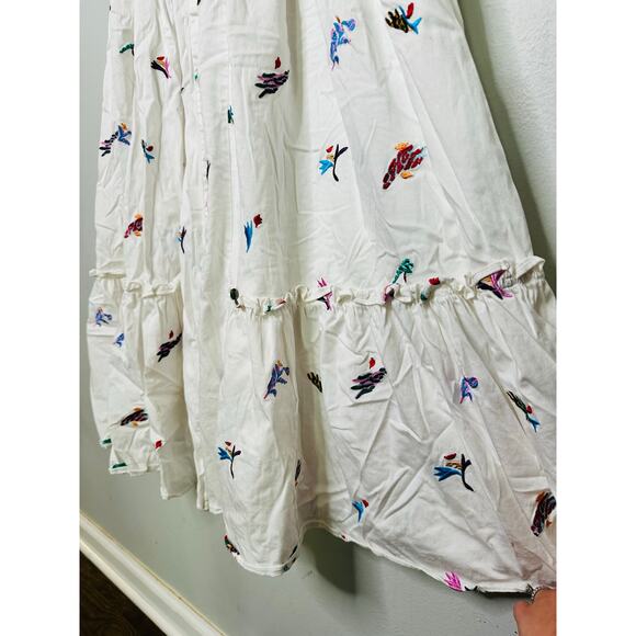 PRABAL GURUNG X RTR White Cotton Floral Embroidered Sleeveless Midi Dress 10 - Picture 10 of 16